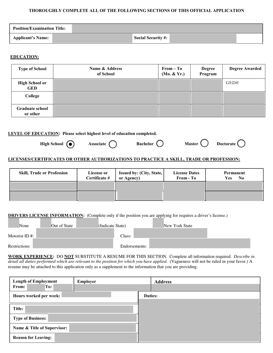 Chemung County New York Application For Examination Or Employment Download Fillable Pdf 5240
