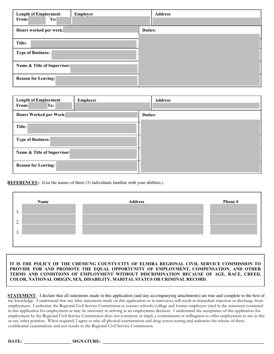 Application for Examination or Employment - Chemung County, New York, Page 4