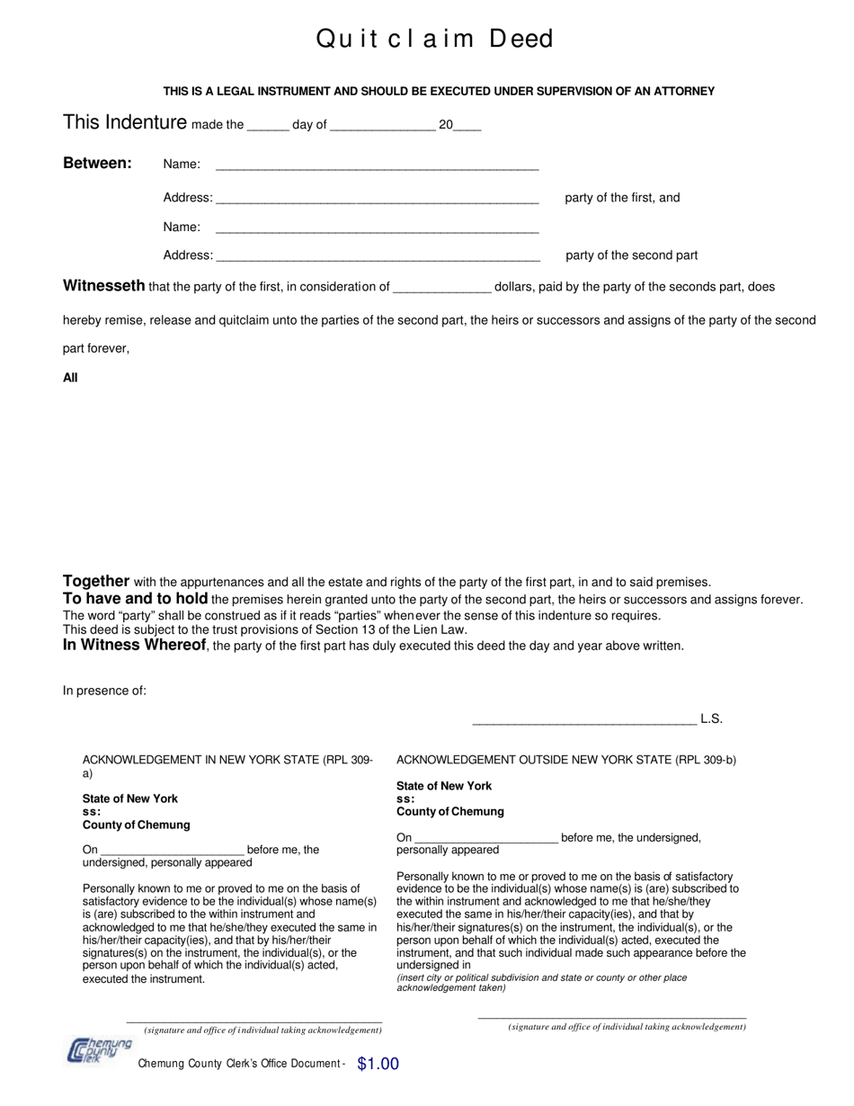 Chemung County, New York Quitclaim Deed Fill Out, Sign Online and