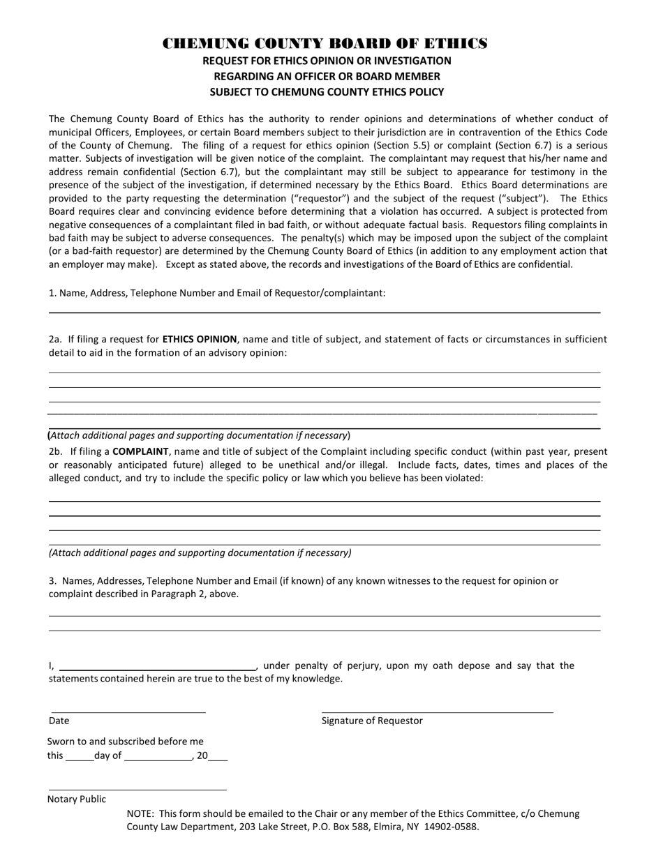 Ethics Complaint Form - Chemung County, New York, Page 1