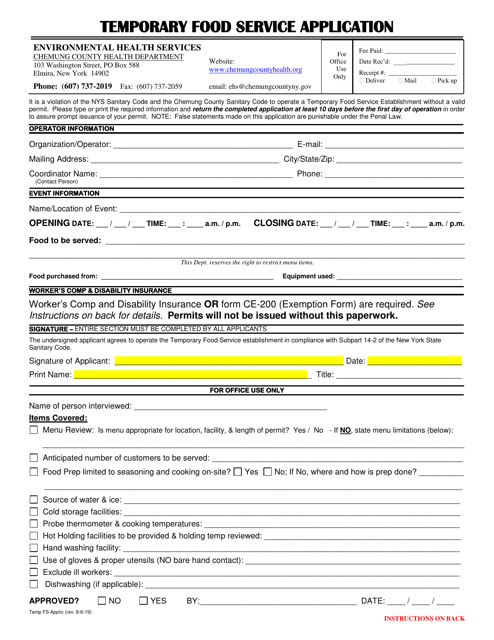 Temporary Food Service Application - Chemung County, New York