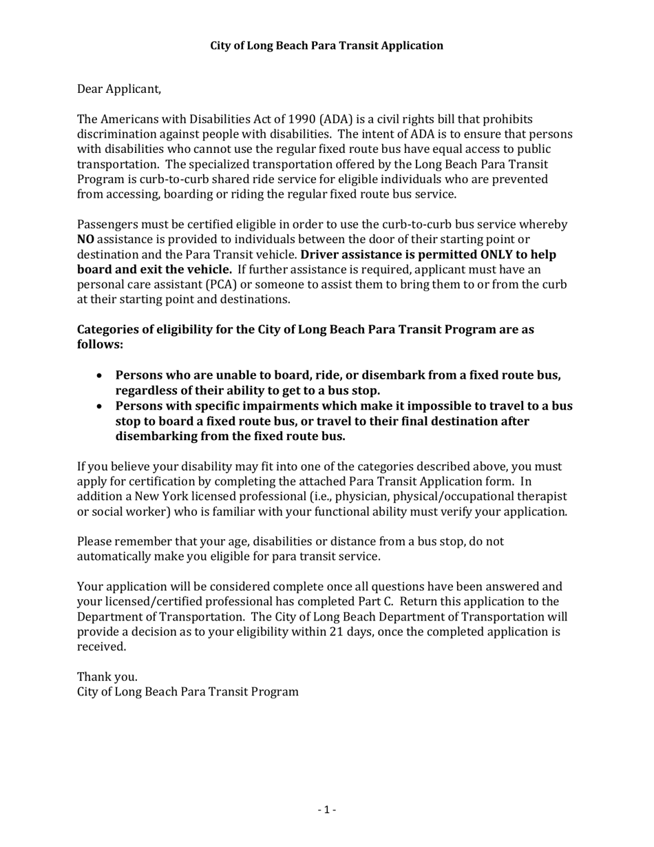 Para Transit Application - City of Long Beach, New York, Page 2