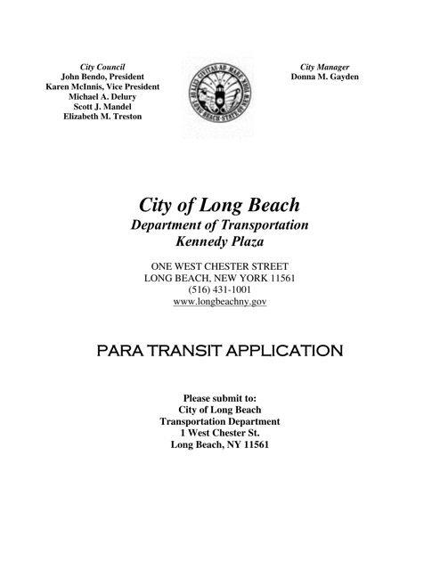 Para Transit Application - City of Long Beach, New York Download Pdf