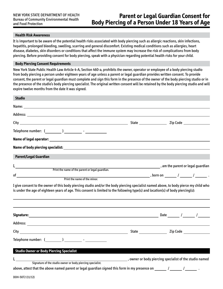 Form DOH-5072 - Fill Out, Sign Online and Download Printable PDF, New ...