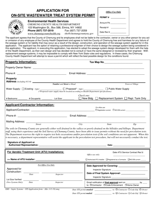 Application for on-Site Wastewater Treat System Permit - Chemung County, New York