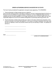 Form CV-25 Application to Serve the California Secretary of State and Order Thereon - County of Sonoma, California, Page 2