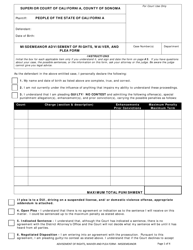 Document preview: Form CR-006 Misdemeanor Advisement of Rights, Waiver, and Plea Form - County of Sonoma, California