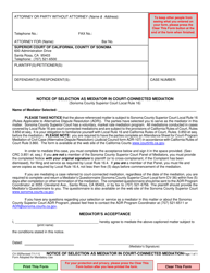 Document preview: Form CV-35 Notice of Selection as Mediator in Court-Connected Mediation - County of Sonoma, California