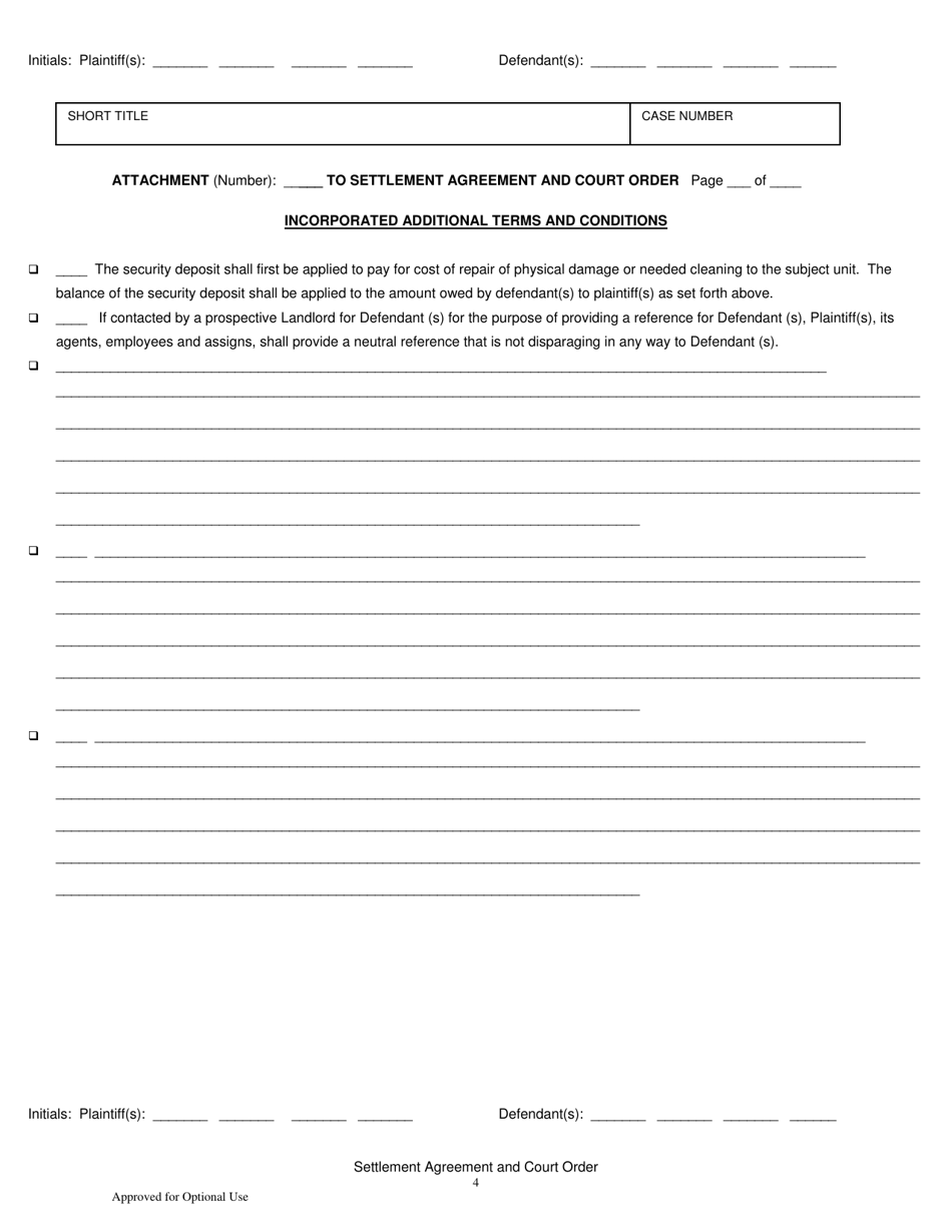 Settlement Agreement and Court Order (Unlawful Detainer) - County of Sonoma, California, Page 4