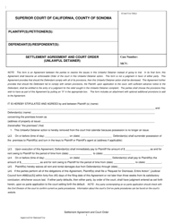 Document preview: Settlement Agreement and Court Order (Unlawful Detainer) - County of Sonoma, California