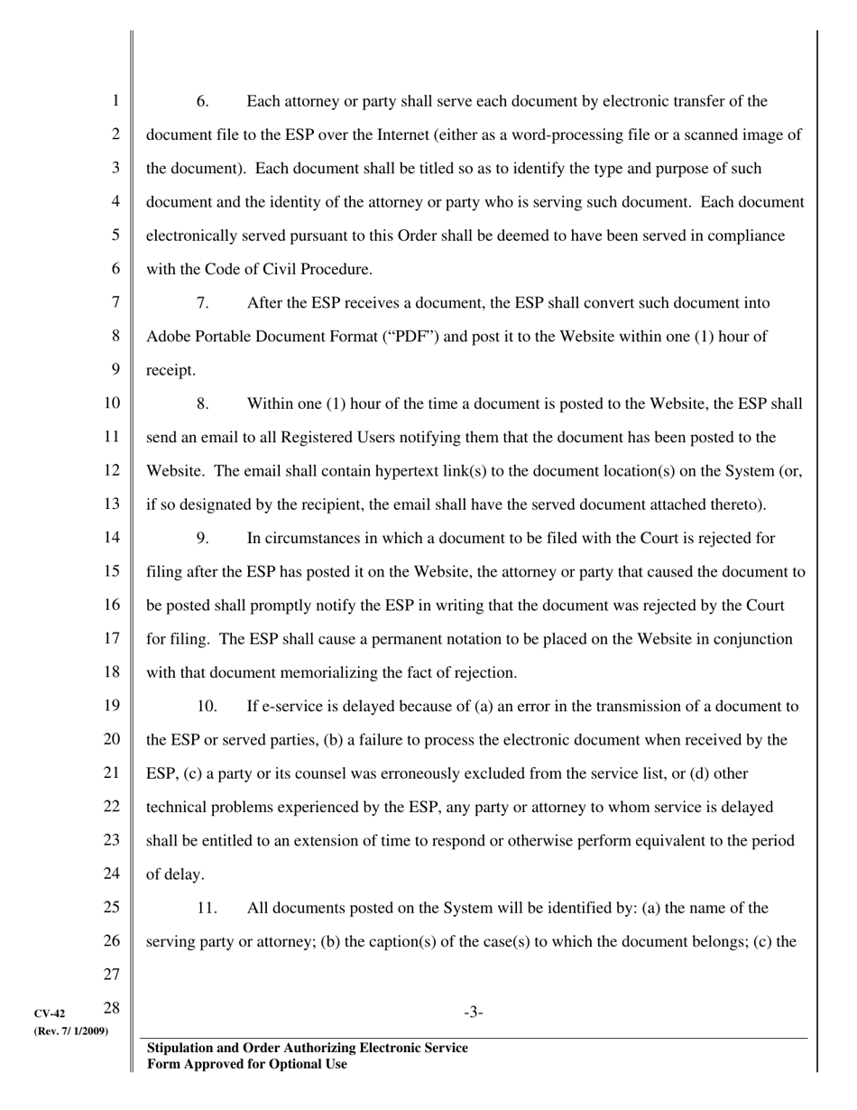 Form CV-42 Stipulation and Order Authorizing Electronic Service - County of Sonoma, California, Page 3