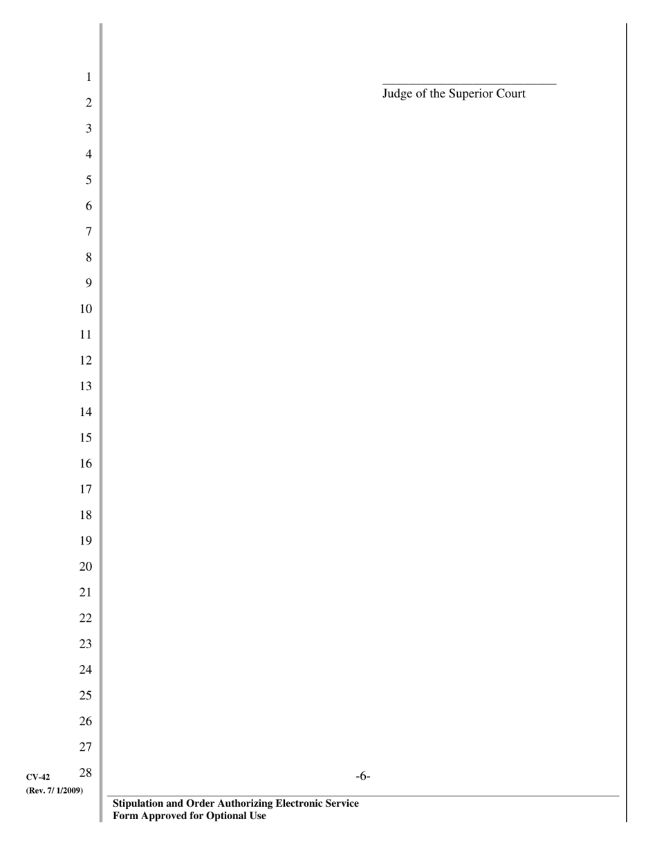 Form CV-42 Stipulation and Order Authorizing Electronic Service - County of Sonoma, California, Page 6