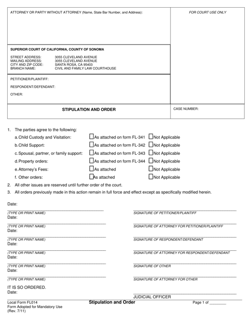 Form FL-014  Printable Pdf