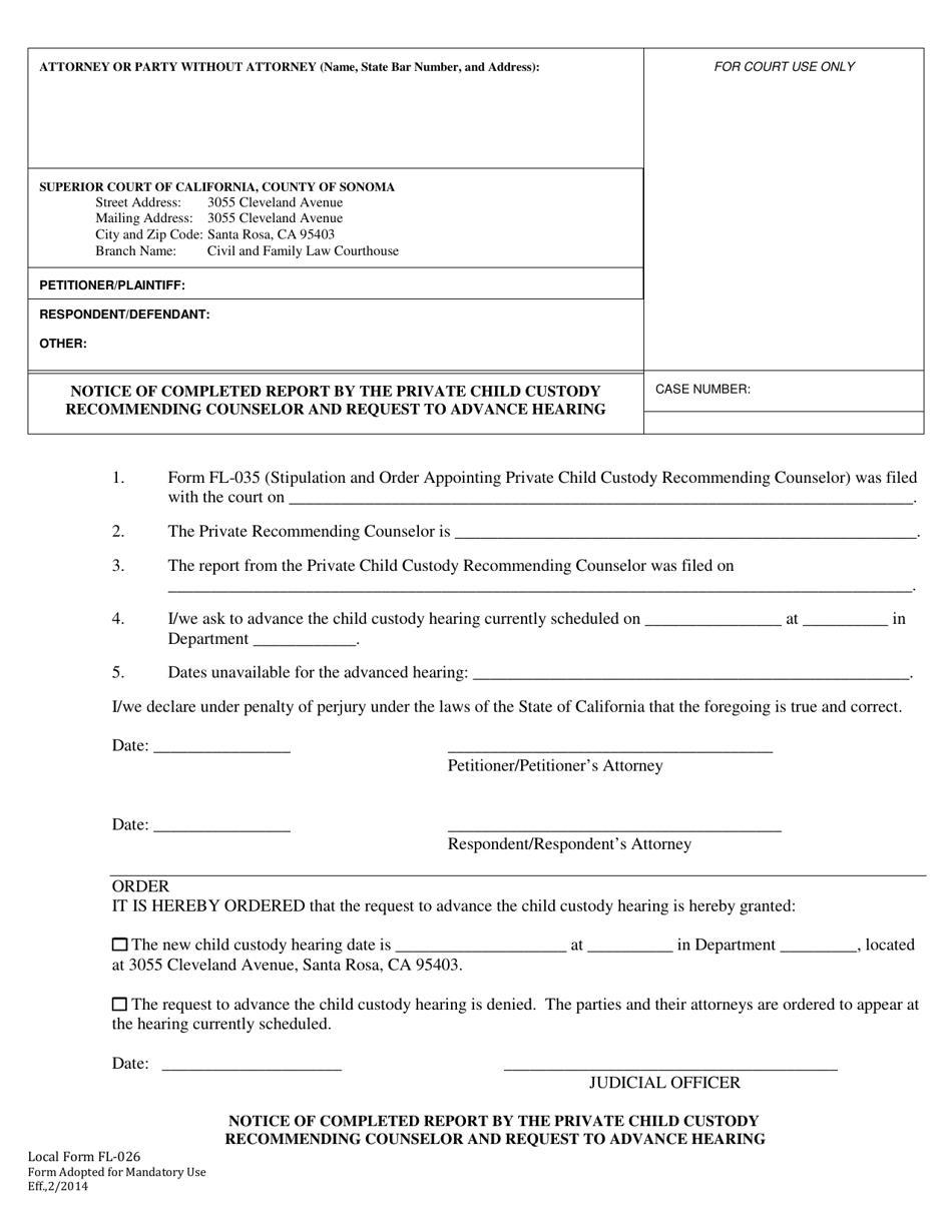 Form FL-026 - Fill Out, Sign Online and Download Fillable PDF, County ...