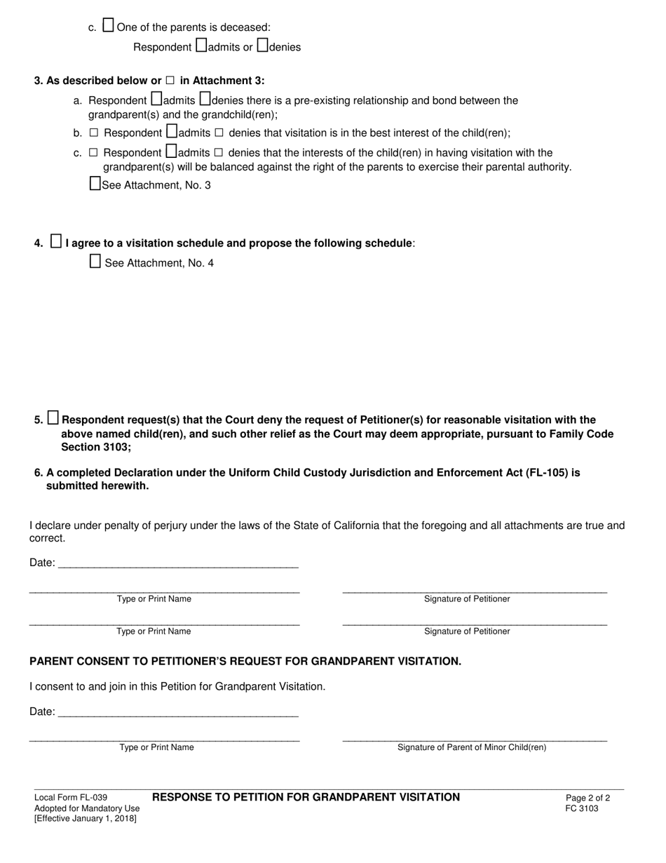 Form FL-039 - Fill Out, Sign Online and Download Fillable PDF, County ...