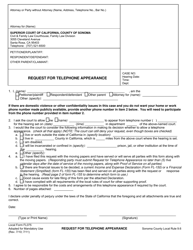 Document preview: Form FL-075 Request for Telephone Appearance - County of Sonoma, California
