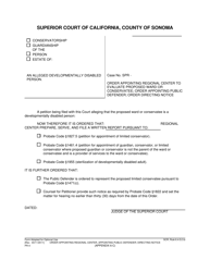 Document preview: Form PR-4 Order Appointing Regional Center to Evaluate Proposed Ward or Conservatee; Order Appointing Public Defender; Order Directing Notice - County of Sonoma, California