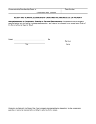 Form PR-5 Receipt and Acknowledgements of Order Restricting Release of Property - County of Sonoma, California, Page 2