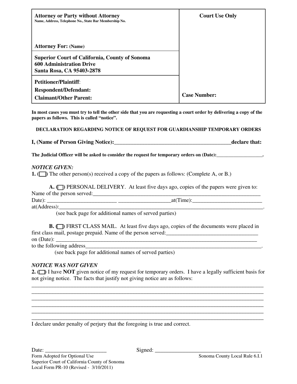 Form PR-10 - Fill Out, Sign Online and Download Fillable PDF, County of ...