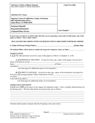 Form PR-10 Declaration Regarding Notice of Request for Guardianship Temporary Orders - County of Sonoma, California