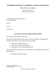 Form PR-2 Report of Proposed Guardian - County of Sonoma, California