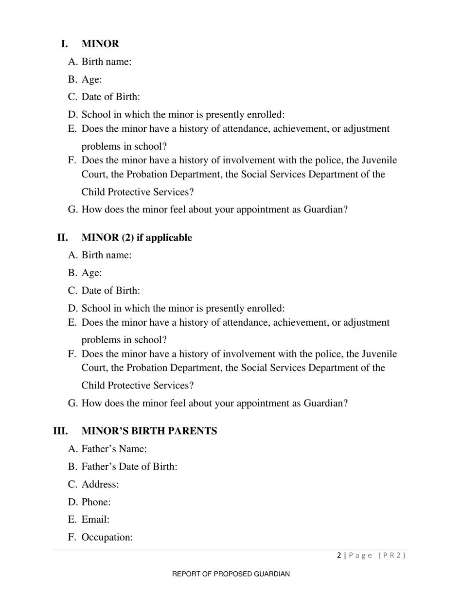Form PR-2 Report of Proposed Guardian - County of Sonoma, California, Page 2
