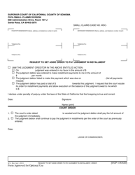 Form SC-4 Request to Set Aside Order to Pay Judgment in Installment - County of Sonoma, California