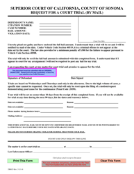 Document preview: Form TR0035 Request for Traffic Court Trial - County of Sonoma, California