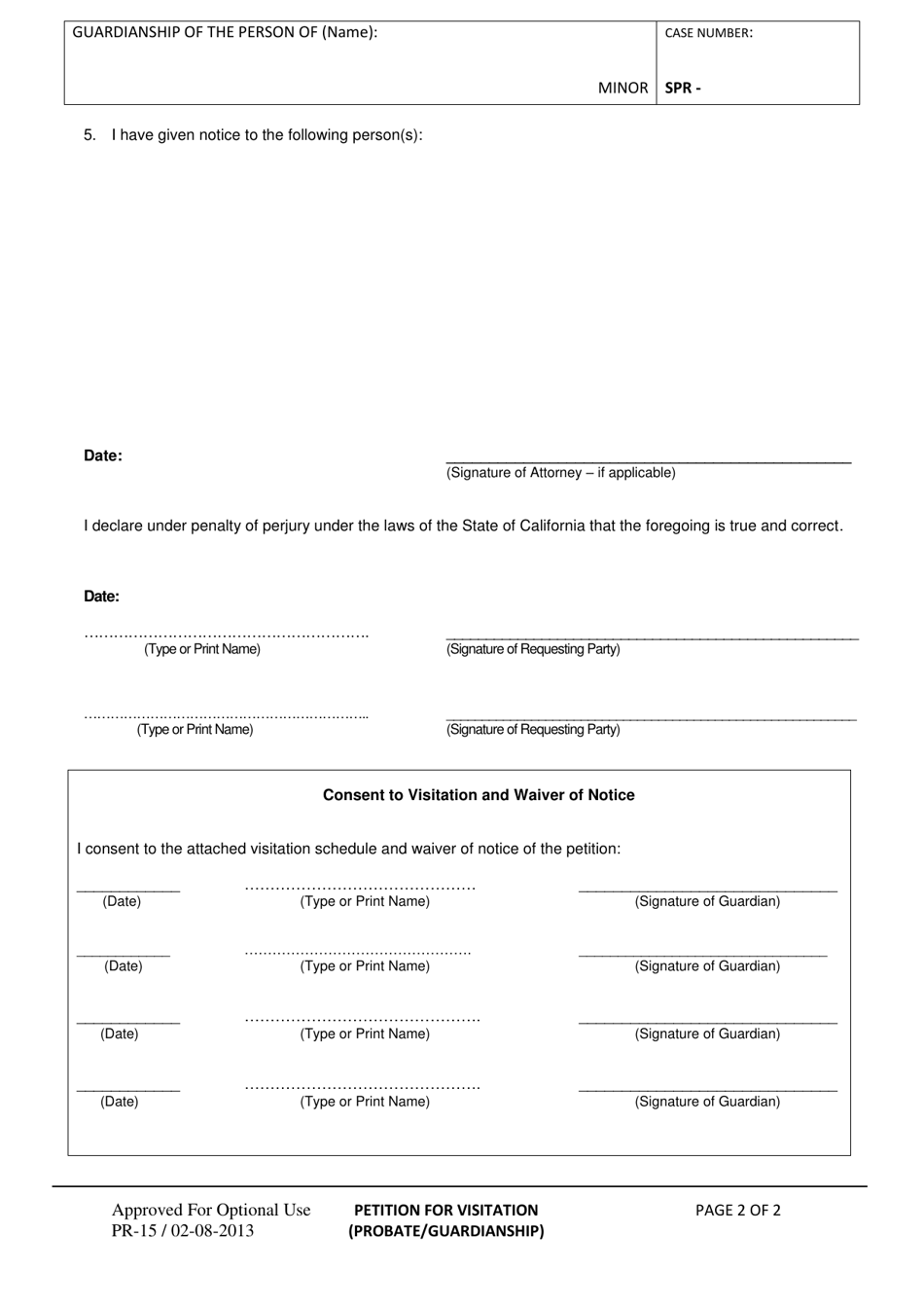 Form PR-15 Petition for Visitation (Guardianship) - County of Sonoma, California, Page 2