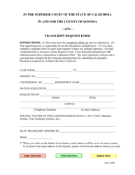 Document preview: Form 200B Transcript Request Form - County of Sonoma, California