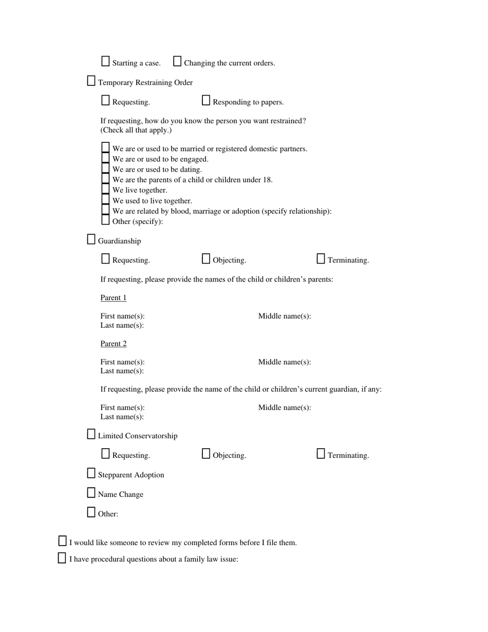 Family Law Facilitator Intake Form - County of Sonoma, California, Page 3