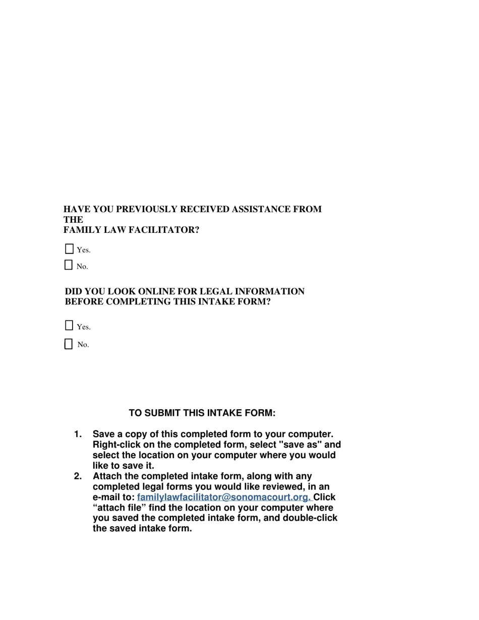 Family Law Facilitator Intake Form - County of Sonoma, California, Page 4