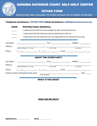 Document preview: Sonoma Superior Court Self-help Center Intake Form - County of Sonoma, California