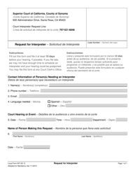 Document preview: Form INT-001 Request for Interpreter - County of Sonoma, California (English/Spanish)
