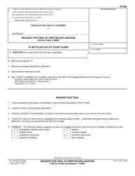 Document preview: Form TR-205 Request for Trial by Written Declaration - County of Sonoma, California