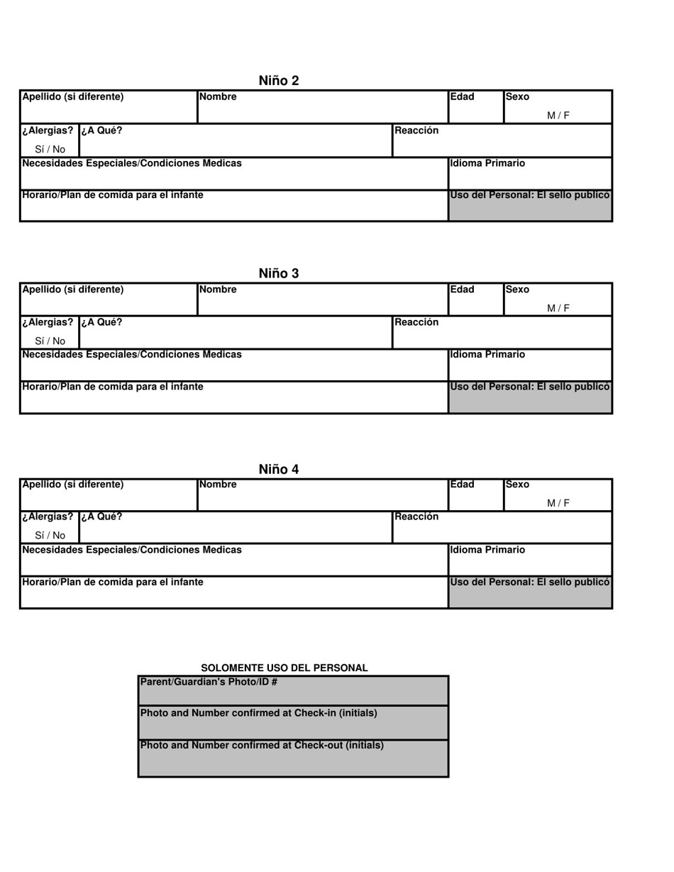 Contrato Y Formulario De Inscripcion - Sala De Espera Para Ninos (Sen) - County of Sonoma, California (Spanish), Page 2