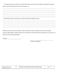 Form FL-095 Petition for Birth Record Information - County of Sonoma, California, Page 2