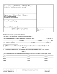 Document preview: Form PE-121 Petition for Adult Adoption - County of Sonoma, California