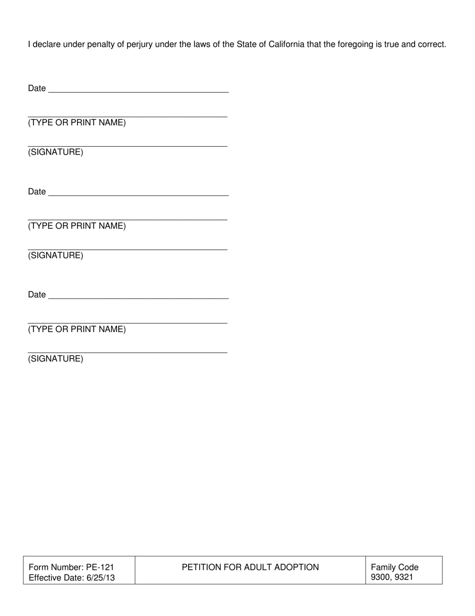 Form PE-121 Petition for Adult Adoption - County of Sonoma, California, Page 3