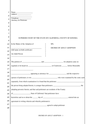 Document preview: Decree of Adult Adoption - County of Sonoma, California