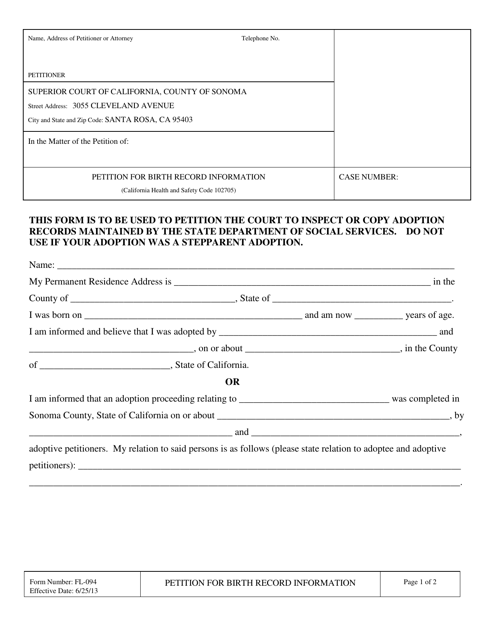 Form FL-094  Printable Pdf