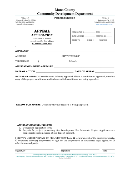Appeal Application - Mono County, California