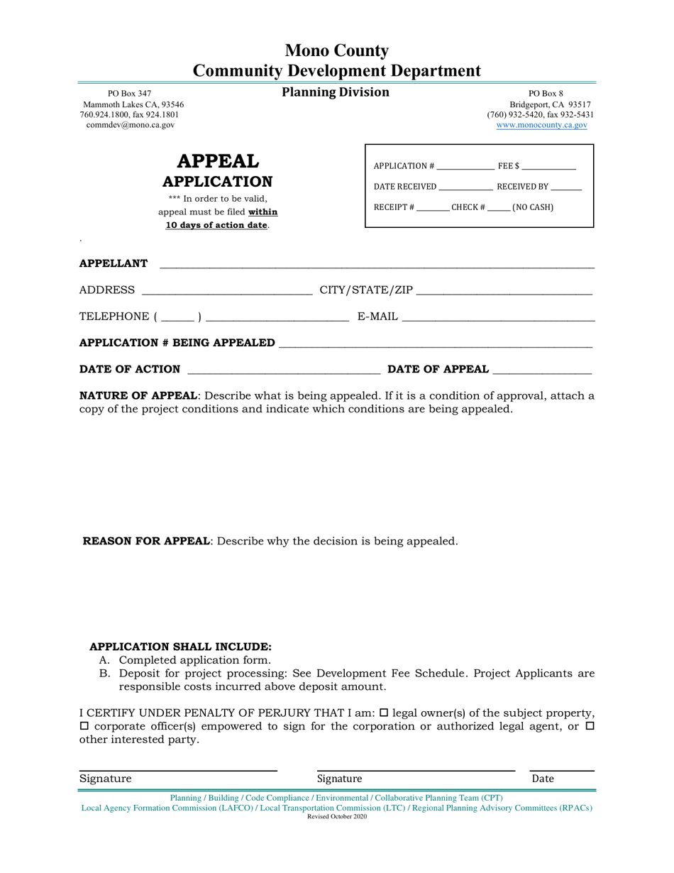Appeal Application - Mono County, California, Page 1