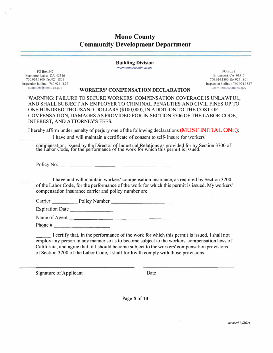Over-the-Counter Building Permit Application for Owner Builders - Mono County, California, Page 4