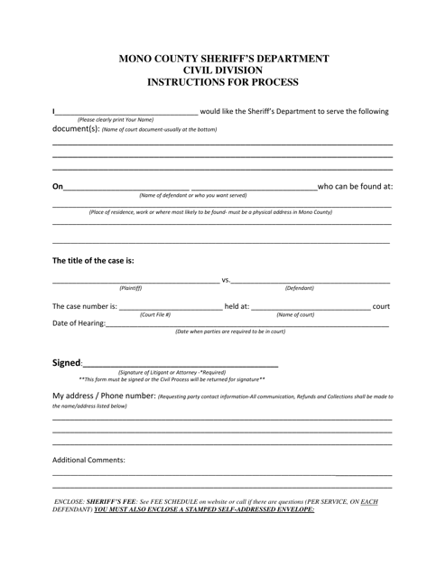 Civil Unit Letter of Instructions - Mono County, California Download Pdf
