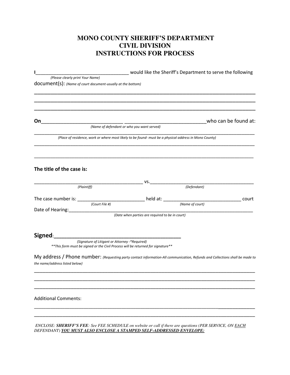 Mono county california civil unit letter of instructions fill out