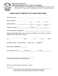 Mono County Cemetery Plot Conveyance Form - Mono County, California