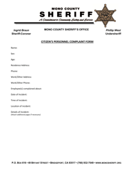 Document preview: Citizen's Personnel Complaint Form - Mono County, California