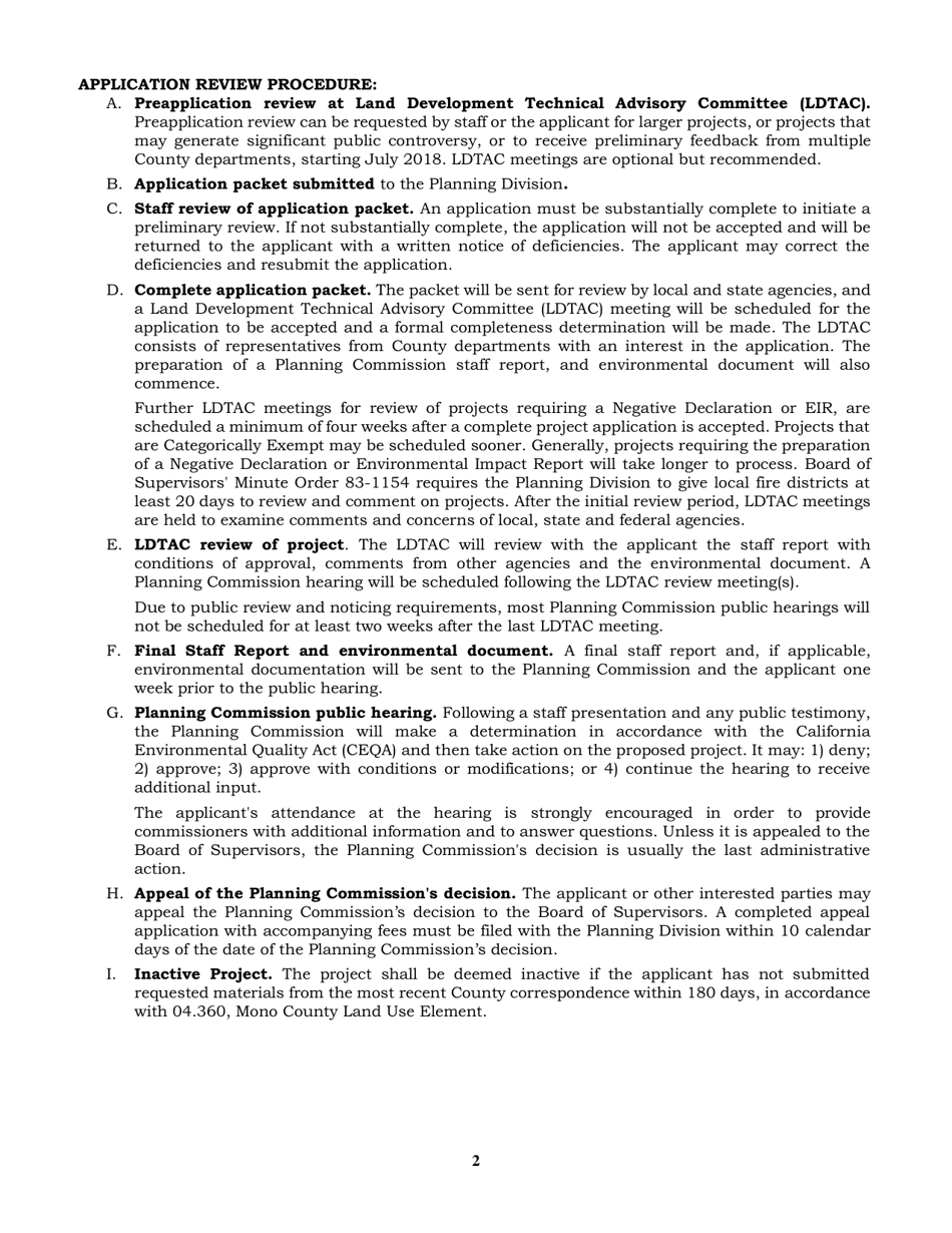 Commercial Cannabis Activity Use Permit Application - Mono County, California, Page 2