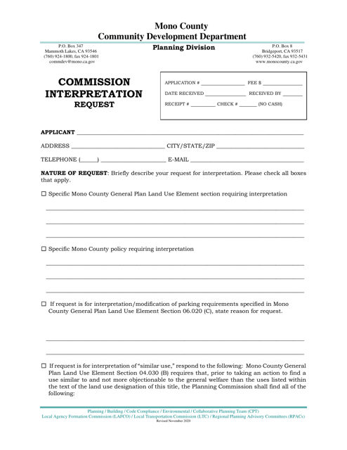 Commission Interpretation Request - Mono County, California